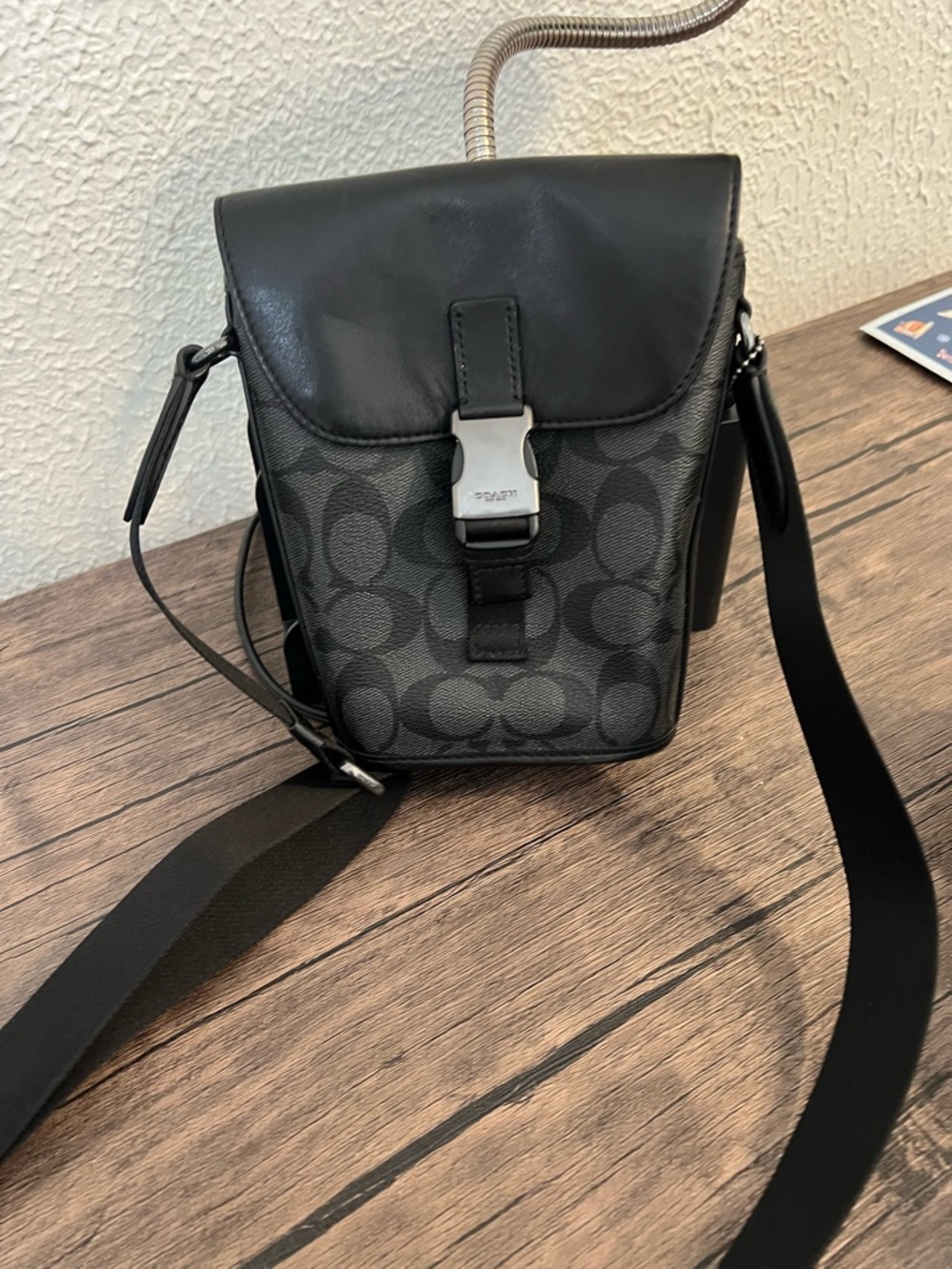 Coach Track Small Flap Crossbody Bag Signature Canvas Black Charcoal C3134